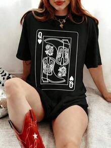 1 pieza Camiseta de manga corta de cuello redondo holgada unisex de 180g, 100% algodón puro transpirable y suave, estilo Y2K Bababask con estampado gráfico moderno, ideal para mujer y hombre, perfecta para uso diario, festivales, conciertos y todas las estaciones - Negro - Ver 6