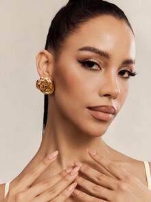 Altistry 1pair Fashionable Simple Asymmetrical Geometric Twisted Knot Clip Earrings For Women, Holiday Mother Day Gift - Gold - View 3