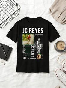 JC Reyes Spanish Rapper Album Tracklist Style Cotton T-Shirt - Black - View 1