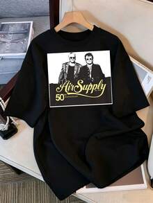 2026 T-Shirt, Unisex Air Supply Concert 2025 T-Shirt, Air Supply Casual, Air Supply Anniversary, Air Supply 50th Anniversary, Cool T-Shirt, Air Supply 1975 T-Shirt, Air Supply 50th Anniversary Printed T-Shirt, Retro Rock Style Short Sleeve Cotton T-Shirt. Retro Style Oversized K-Pop Idol T-Shirt, Vintage Graphic Print T-Shirt, Casual Short Sleeve Top, K-Pop Fan Merchandise, Black Streetwear T-Shirt For Fans, Vintage K-Pop Star Graphic Print T-Shirt, Oversized Short Sleeve T-Shirt With Retro Letter Print, Casual Black Crew Neck Top, Streetwear Style Idol Fan Gift, Comfortable Loose Fit Cotton Blend T-Shirt For Women And Men. - Black - View 6