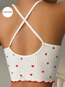 Softscene Top de pijama con estampado de corazón y tirantes con lazo para la temporada festiva - Blanco - Ver 2