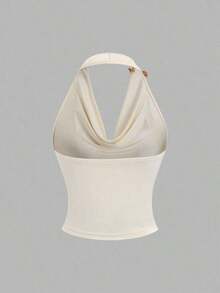 Sweetro Top corto sin mangas con cuello de volantes inspirado en el estilo vintage, con diseño de cintura plisada, moda de verano para mujer - Albaricoque - Ver 2