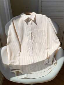 Camisa con estampado de rayas de hombros caídos - Albaricoque - Ver 3