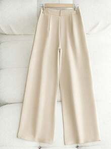 Pantalones casuales sueltos con bolsillos plisados de unicolor para mujer - Albaricoque - Ver 2