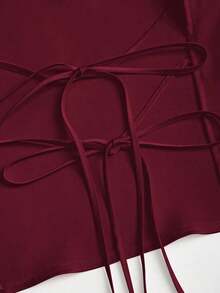 Top corto elegante con escote halter y espalda descubierta con detalles de vendaje - Burdeos - Ver 4