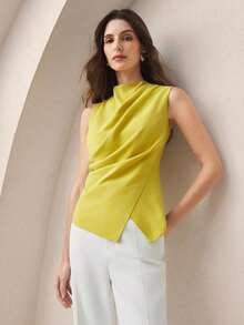 Blusa azul marino con hombros descubiertos y cintura fruncida, elegante y chic para el transporte urbano, uso diario, vintage romántico de los 90, adecuada para Navidad, Año Nuevo, fiesta de San Valentín, playa, graduación, moda, casual, ade - Amarillo - Ver 7