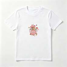 Camiseta Estampado Casa y Flores - Algodón Natural Mujer - Blanco - Ver 1