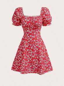 Vestido casual de mujer con estampado floral ditsy para vacaciones - Rojo - Ver 1
