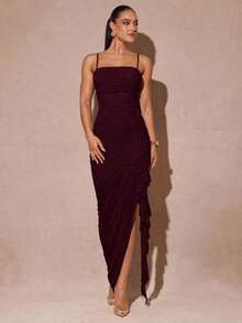 xheSilquee Elegante vestido verde salvia con mangas abullonadas románticas y abertura alta, vestido de fiesta ajustado con encaje para el Día de San Valentín, citas, invitados de boda, baile de graduaciónxhe - Granada - Ver 3