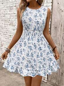Vestido casual - Vestido casual moderno - Vestido casual de vacaciones - Vestido pastoril para mujer - Vestidos de verano para mujer - Ropa de mujer - Vestidos talla grande vendidos - Atuendos de verano para mujer - Azul y blanco 2 - Ver 1