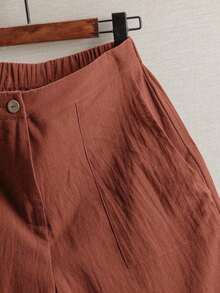 Pantalones de lino minimalistas casuales de unicolor para mujer, talla pequeña - Color caoba - Ver 3