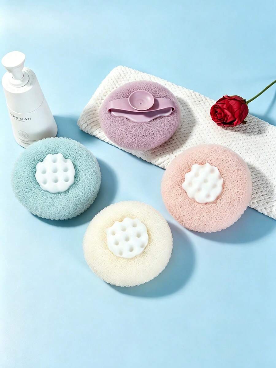 1/3/5 miếng bọt biển tắm hình hoa hướng dương có giác hút, bàn chải massage chà rửa khi tắm, dụng cụ tẩy tế bào chết không gây đau khi tắm.