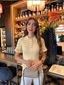 Blusa de punto minimalista y elegante para mujer, estilo casual y chic, para primavera/verano - Amarillo - Ver 5