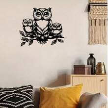 1 pièce Sculpture de hibou en métal - Œuvre murale en fer de hibou, convient pour le jardin, la cour, le salon, le balcon - Décoration murale de jardin extérieur, décoration de clôture, décoration murale intérieure pour la maison, sans alimentation électrique requise - A - Voir 4
