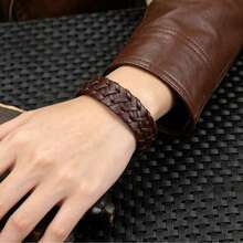 1 pieza Brazalete de cuero tejido minimalista y retro, accesorio versátil y casual para hombres - Marrón - Ver 1