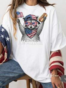 Camiseta USA 250 y Camiseta Free RacC1oon, Camiseta patriótica del 4 de julio. Camiseta unisex de algodón puro de 220 g. Peso ideal para todas las estaciones, adecuada tanto para hombres como para mujeres. Tejido duradero de alta calidad, suave al tacto y de larga duración. Camiseta transpirable. Adecuada para la primavera y el verano de las mujeres, vacaciones, Día de la Madre, Día de la Independencia. - Blanco - Ver 1