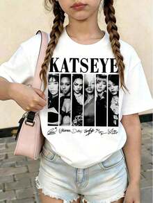 Camiseta de Algodón con Estampado de Ídolos K-Pop Coloridos para Niñas KATSEYR, Estilo Retro Casual para Uso Diario, Camiseta de Manga Corta de Verano - Blanco - Ver 7