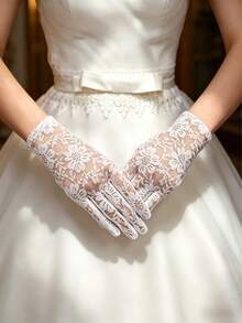 1 Pair Long White Wedding Gloves, Mesh Lace Design, Suitable For Daily Driving Sun Protection, Wedding, Date, Holiday Party, Valentine's Day Gift, Fashion Accessory, Bride And Summer Sun Protection - 1pc White - View 14