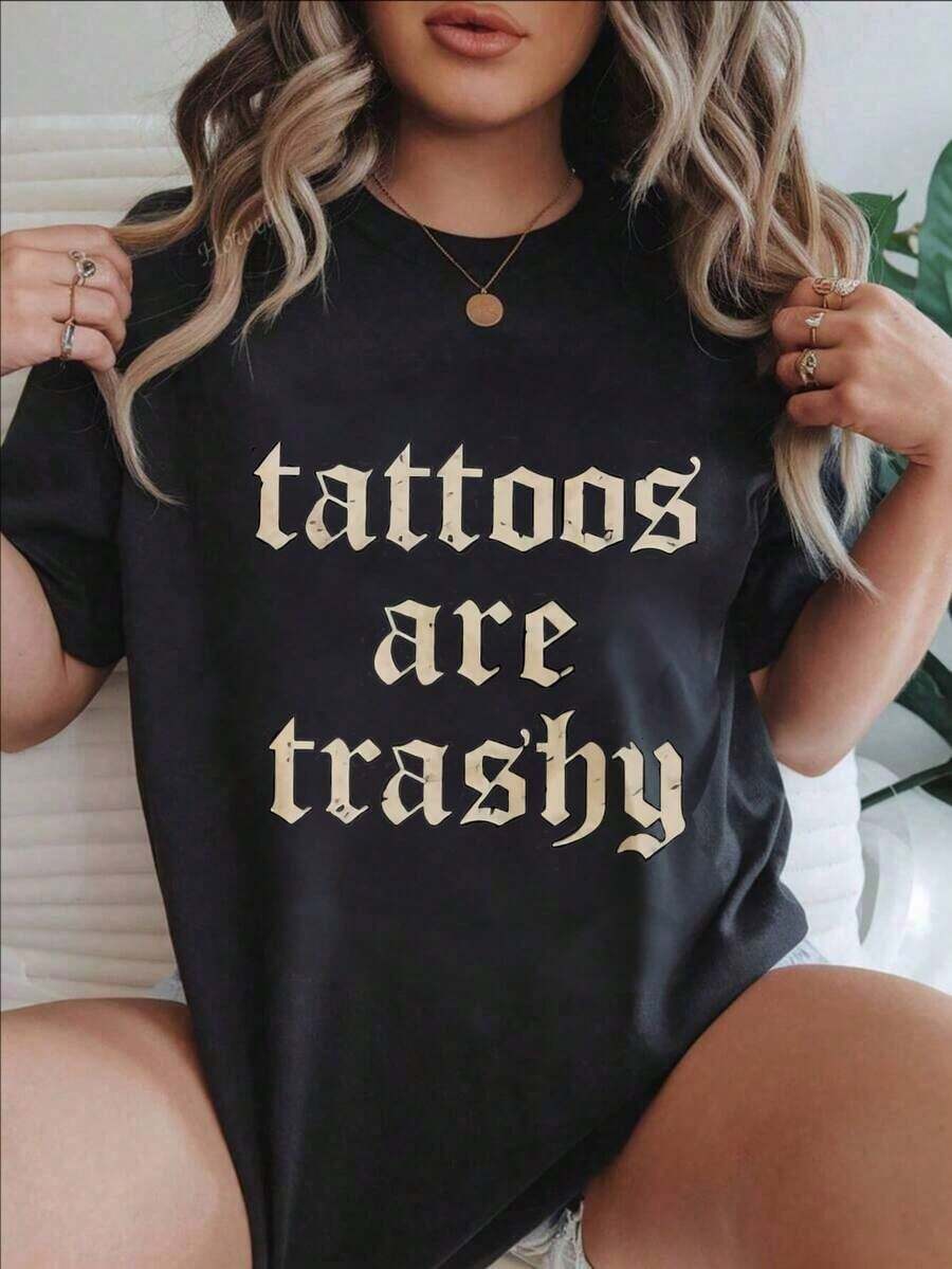 Women's Vintage Style Short Sleeve Casual T-Shirt - Summer T-Shirt With Tattoo Print, Machine Washable, Women's T-Shirts, Casual Wear, Modern Style, Comfortable Fit
BlackFashion - 黑色 - 查看 1