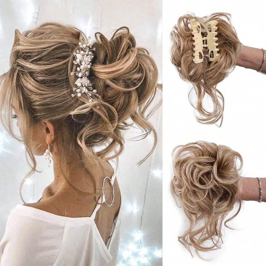 Messy Bun Hair Women Chignon Wig Piece Tousled Updo Air Extensions With Elastic Hair Bands Curly Hair Bun - Multicolor - View 1