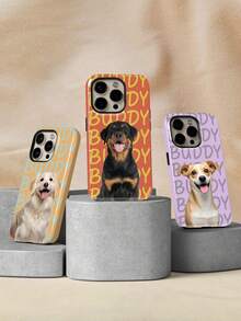 Étui de téléphone protecteur glacé 2-en-1 personnalisé avec photo d'animal de compagnie, nom et slogan, convient pour iPhone 11/12/13/14/15/16 17 Pro Max, style minimaliste Ins, cadeau personnalisé pour couple, usage quotidien, trajets, vacances, anniversaire - Multicolore - Voir 4