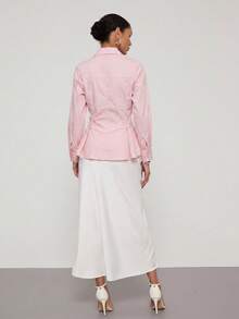 Áo sơ mi dài tay dáng xòe bằng vải chiffon, thoải mái, phù hợp mặc đi làm/đi nghỉ mát. - Hồng - Xem 5