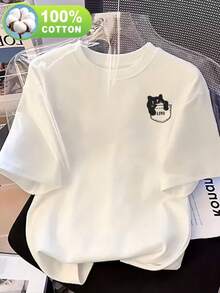 Camiseta de mujer, camiseta casual de manga corta con cuello redondo, 100% algodón puro, la elección perfecta para primavera y verano, camiseta para uso diario. |   Camiseta estampada |   Tela ligera, top casual de corte holgado para el día a día, transpirable y cómodo, imprescindible para todas las estaciones (lavable a máquina) - Ropa para el fin de semana, diseño divertido, camiseta de cuello redondo para mujer. - Blanco - Ver 1