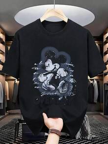 Unisex Disney Dark Sketch Mickey Tee, Vintage Print, Casual Fit, Cool Urban Style. - 黑色 - 查看 3
