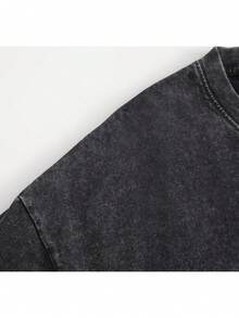Vintage Washed Cotton T-Shirt Non-Yi-Zhi-Bao - Large Size Loose Fit Short Sleeve T-Shirt With Iconic Print, Machine Washable Streetwear, Suitable For Casual Wear, Everyday Wear And Layering. - 黑色 - 查看 5