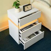 Modern Bedside Table / Wooden Bedside Table / Bedside Table With 3 Drawers / Easy To Assemble, Plenty Of Storage Space / For Bedroom, Living Room, Bedside Furniture - 白色 - 查看 2