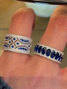 1pc Vintage Blue Gemstone Ring, Luxurious Stackable Design - Silver - View 2