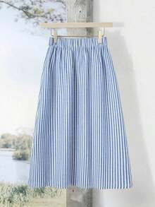 Minifalda casual y versátil a rayas para mujeres, ideal para citas y viajes - Azul y blanco - Ver 2