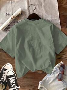 Graphic Print T-Shirt, Short Sleeve Crew Neck Casual Top For Summer & Spring, Women's ClothingPure Cotton Short-Sleeve Shirt - 白色 - 查看 10
