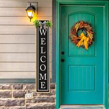 Outdoor Wooden Welcome Sign For Front Porch Standing Vertical Farmhouse Porch Board Decor, Large Wood Wall Hanging Sign With Eucalyptus Leaves And Bow For Entryway Garden And Patio, Wood Black - 立式歡迎牌(黑色) - 查看 12