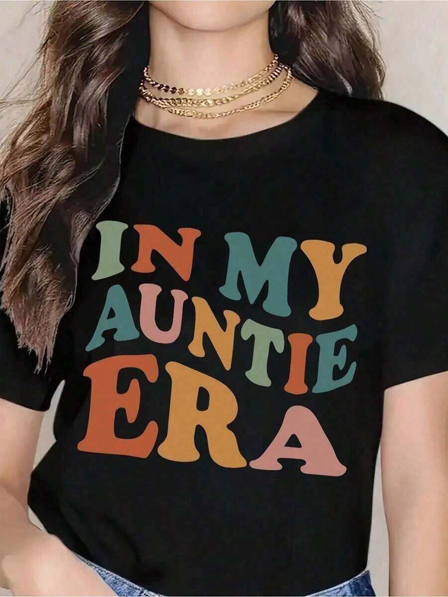 Camiseta de mujer100% Algodón En Mi Era de Tía Camiseta Divertida Retro Gráfica para Mujeres Top Casual de Verano para Estilo Regalo de Moda para Tías y Sobrinas 180g suaveCómoda y ligera - Negro - Ver 1