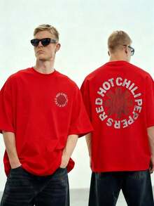 Gift: This Vibrant Red Eight-Pointed Asterisk Represents The Life Force Of The Red Hot Chili Peppers And Their Unmistakable Sound, Surrounded By The Band's Name. Double-Sided Printed T-Shirt, 100% Cotton, Casual/Soft - 紅色 - 查看 7