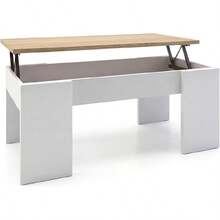 Tavolo da Salotto o Sala da Pranzo Elevabile, Finitura in Bianco e Rovere, Dimensioni: 100 cm (Lunghezza) x 50 cm (Larghezza) x 45-56 cm (Altezza) - Artik White e quercia canadese - Visualizzare 4