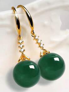 1 Pair Cute Earrings, Designed For Women, Suitable For Weddings, Engagements, Anniversary Parties, Valentine's Day Gifts - Golden Green - View 3