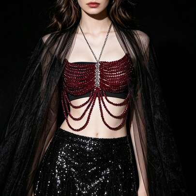 1pc Luxury Faux Crystal Chest Chain, Suitable For Wedding Dress, Bridal Gown, Beach, Club Party Jewelry