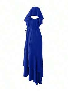 Vestido de verano para mujer con un solo hombro y mangas cortas asimétrico - Azul - Ver 4