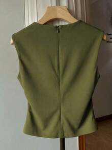 Camiseta de tirantes de mujer de unicolor azul marino con plisado en la cintura y cremallera en la espalda - Verde militar - Ver 2