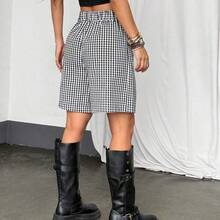 Women's Casual Black & White Plaid Shorts, Spring - Blanco y Negro - Ver 3