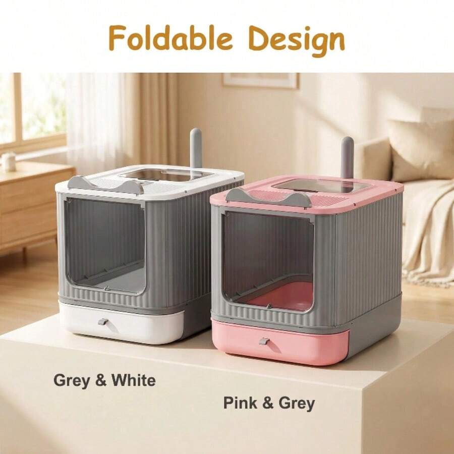 Litter Box – Extra-Large Enclosed Litter Tray With Front Drawer & Top Cover, Fully Enclosed Double-Door Entry, Rear-Attached Scoop, Shaped Like An Adorable Cat For Aesthetic Appeal And Practical Use. Its Closed Design Features Front Entry And Top Exit To Effectively Minimize Litter Scatter And Contain Odor. Available In White, Pink, And Yellow, It Also Offers An Optional Litter Mat That Traps Residue From Paws, Keeping Floors Clean And Simplifying Cleanup. - one-size - View 1