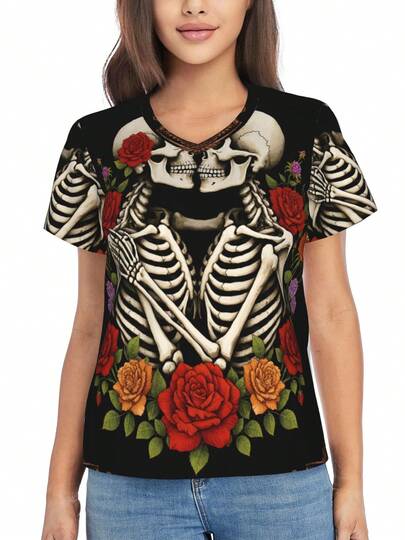 Women's V-Neck T-Shirt Unnamed AI-Generated Image Comfortable And Elastic, With Fashionable And Breathable Prints, It Is Exclusive To Enthusiasts Of  Styles