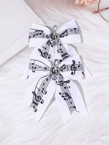 2PCS Sparkling Glitter Music Note Hair Bows For Girls Sweet & Cool Piano Key Lace Bow Hair Clips Black White Keyboard & Musical Note Bow Alligator Clips Elegant Music Theme Bow Hair Barrettes For Party, Concert, Piano Recital & Music Class Teens Hair Accessories - Black and White - View 9
