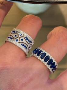 1pc Vintage Blue Gemstone Ring, Luxurious Stackable Design - Silver - View 4