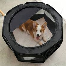 便携式宠物幼犬猫咪游戏围栏，可折叠八角形宠物游戏帐篷，室内/室外幼犬围栏带遮阳罩 - 防水猫狗帐篷 - 黑色 - 查看 8