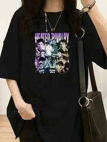 Ropa de mujer a la moda: Una camiseta holgada con una imagen de personaje estilo collage (incluyendo camisetas de hockey y looks cotidianos).playeras de hombre playeras oversize de mujer y2k camisa de mujer camisa blusa casual mujer blusa elegante mujer ofertas - Negro - Ver 1