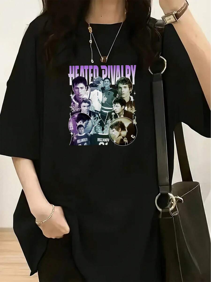 Ropa de mujer a la moda: Una camiseta holgada con una imagen de personaje estilo collage (incluyendo camisetas de hockey y looks cotidianos).playeras de hombre playeras oversize de mujer y2k camisa de mujer camisa blusa casual mujer blusa elegante mujer ofertas - Negro - Ver 1