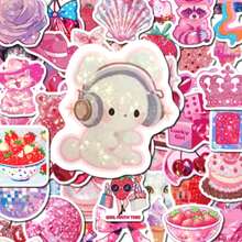 50pcs Cute Summer Pink Girl Stickers, Shiny Strawberry & Cherry Stickers Suitable For Teens, Water Bottles, Laptops, Phone Cases, Gift Packaging, Room Decor - 1 Set - View 8